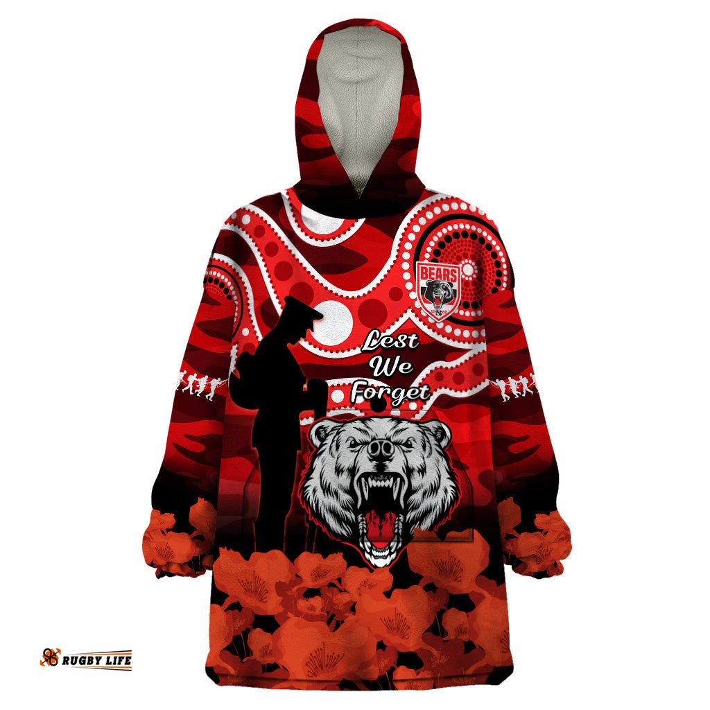 custom text and number north sydney rugby anzac wearable blanket hoodie bears indigenous mix camouflage poppy