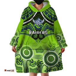 personalised raiders rugby wearable blanket hoodie canberra 1981 aboriginal mix polynesian pattern