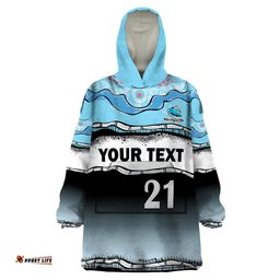 custom text and number cronulla sutherland sharks rugby wearable blanket hoodie simple style