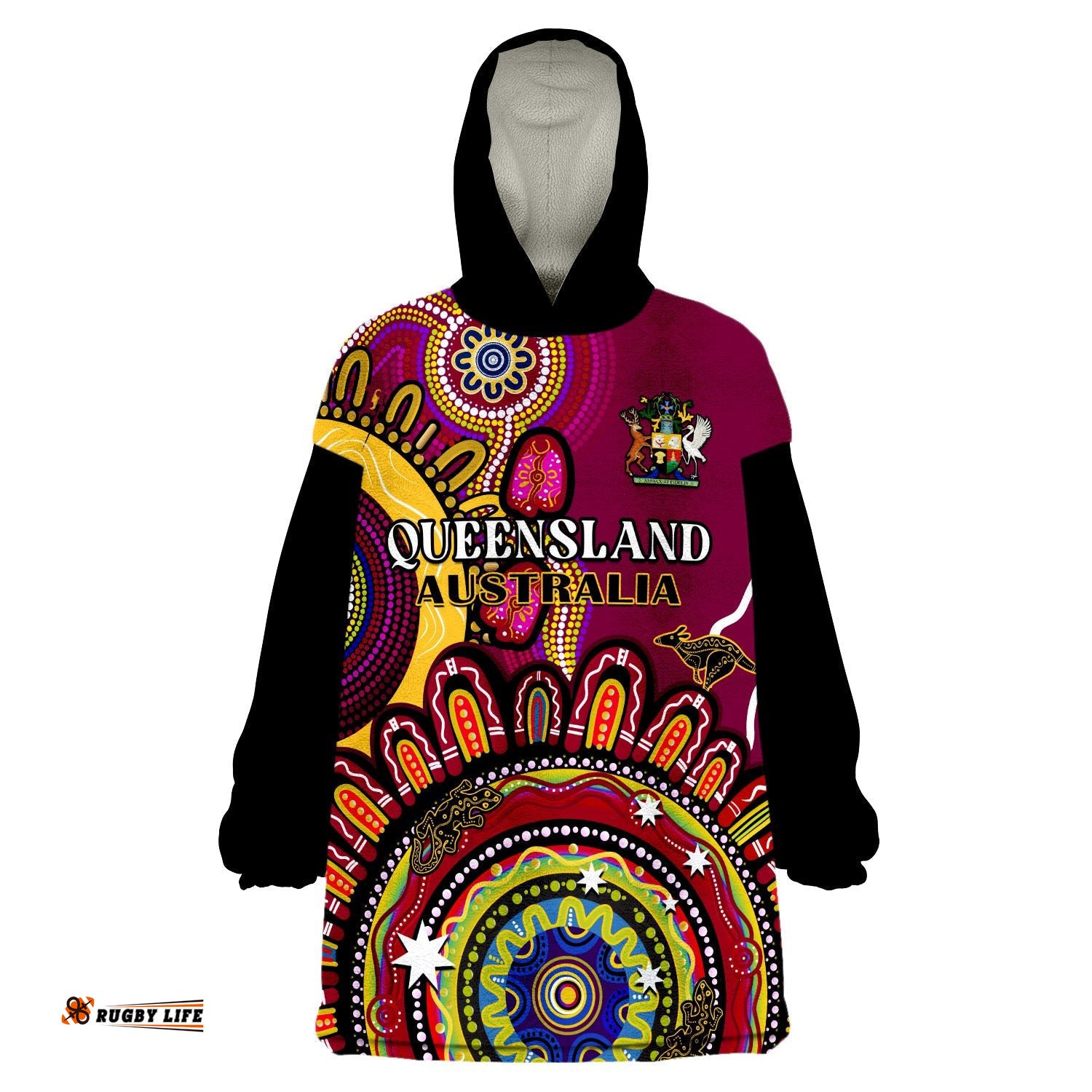 queensland state wearable blanket hoodie qld australian indigenous art