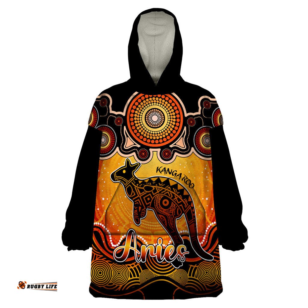 personalised australia aries kangaroo zodiac wearable blanket hoodie auz astrology aboriginal red