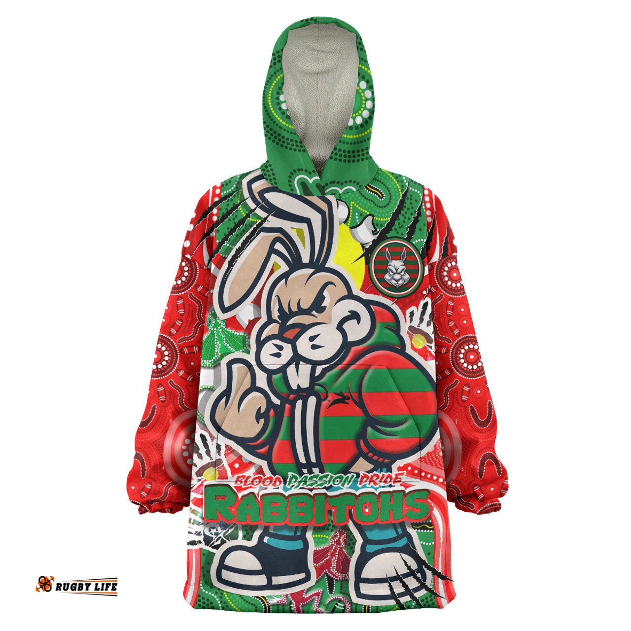South Sydney Rabbitohs Custom Snug Hoodie - Indigenous Souths Blood, Passion, Pride Ooide