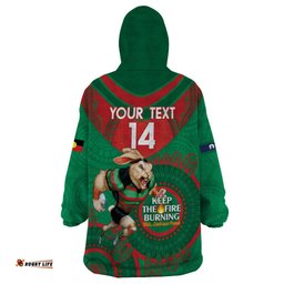 custom nrl rabbitohs naidoc week wearable blanket hoodie keep the fire burning indigenous art