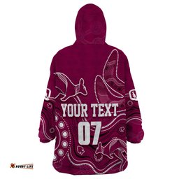 personalised qld maroons rugby indigenous wearable blanket hoodie kangaroo mix boomerang