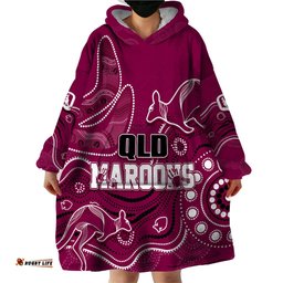 personalised qld maroons rugby indigenous wearable blanket hoodie kangaroo mix boomerang