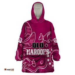 personalised qld maroons rugby indigenous wearable blanket hoodie kangaroo mix boomerang