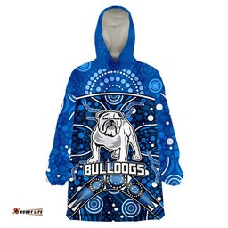 bulldogs rugby wearable blanket hoodie boomerang indigenous dots