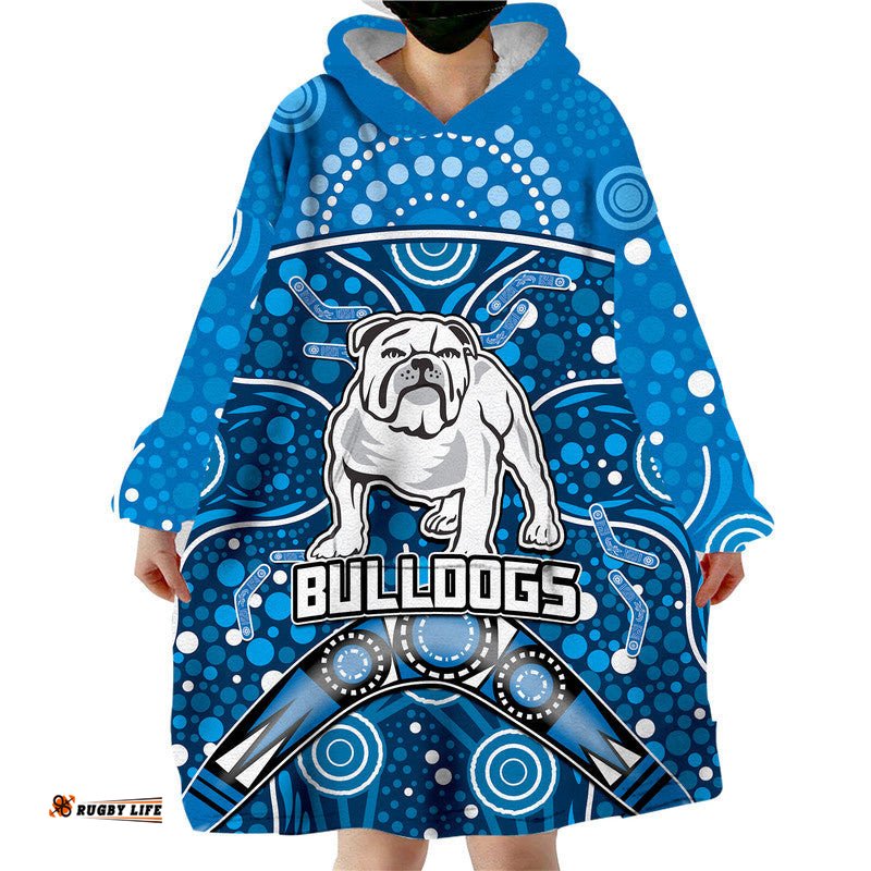 bulldogs rugby wearable blanket hoodie boomerang indigenous dots