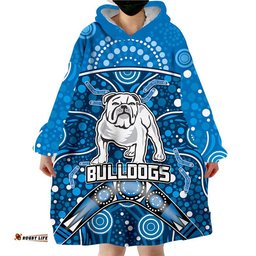 bulldogs rugby wearable blanket hoodie boomerang indigenous dots