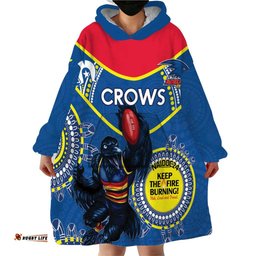 custom afl crows naidoc week wearable blanket hoodie keep the fire burning indigenous art