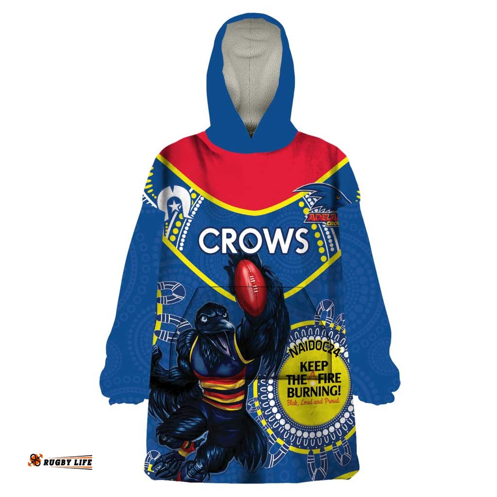 custom afl crows naidoc week wearable blanket hoodie keep the fire burning indigenous art