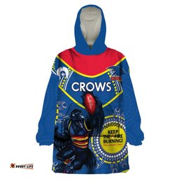 custom afl crows naidoc week wearable blanket hoodie keep the fire burning indigenous art