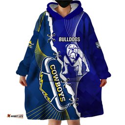 custom personalised bulldogs mix cowboys rugby wearable blanket hoodie sporty style