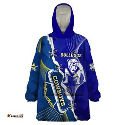 custom personalised bulldogs mix cowboys rugby wearable blanket hoodie sporty style