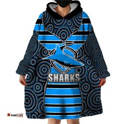 nrl sharks wearable blanket hoodie mix dot aboriginal