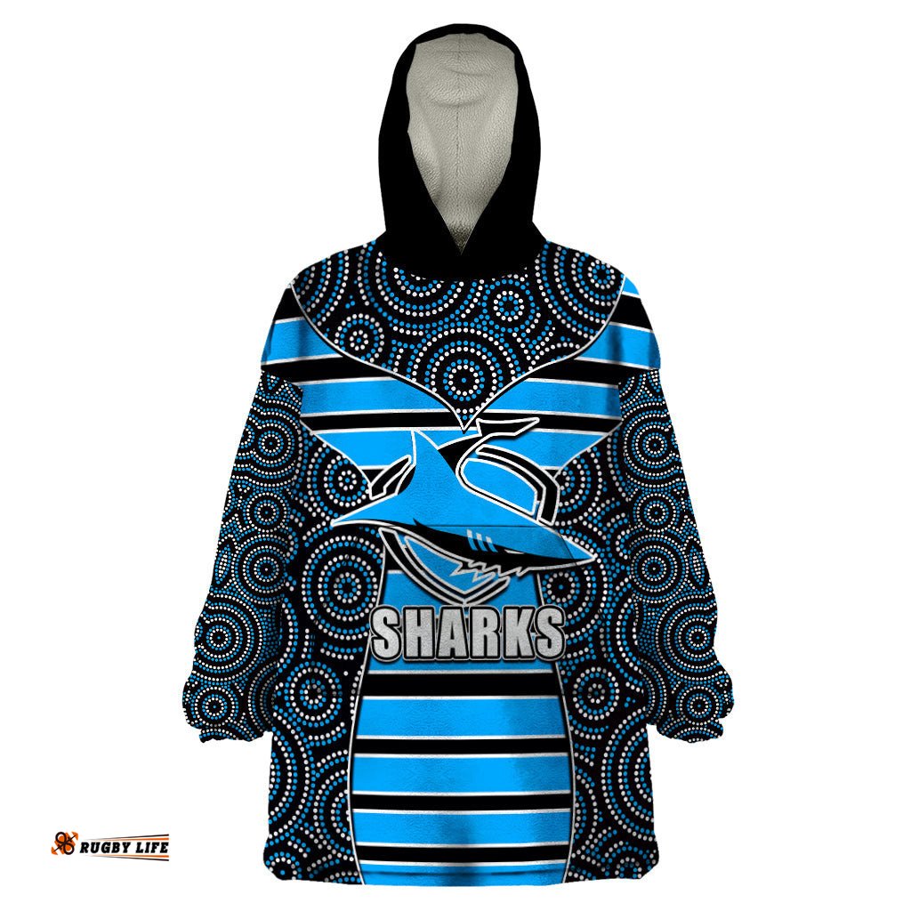 nrl sharks wearable blanket hoodie mix dot aboriginal