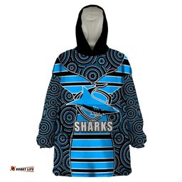nrl sharks wearable blanket hoodie mix dot aboriginal