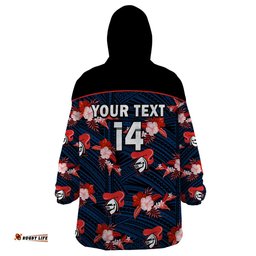 custom text and number newcastle knights rugby wearable blanket hoodie polynesian tribal mix tropical hawaiian style