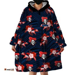 custom text and number newcastle knights rugby wearable blanket hoodie polynesian tribal mix tropical hawaiian style
