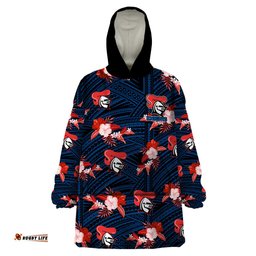custom text and number newcastle knights rugby wearable blanket hoodie polynesian tribal mix tropical hawaiian style