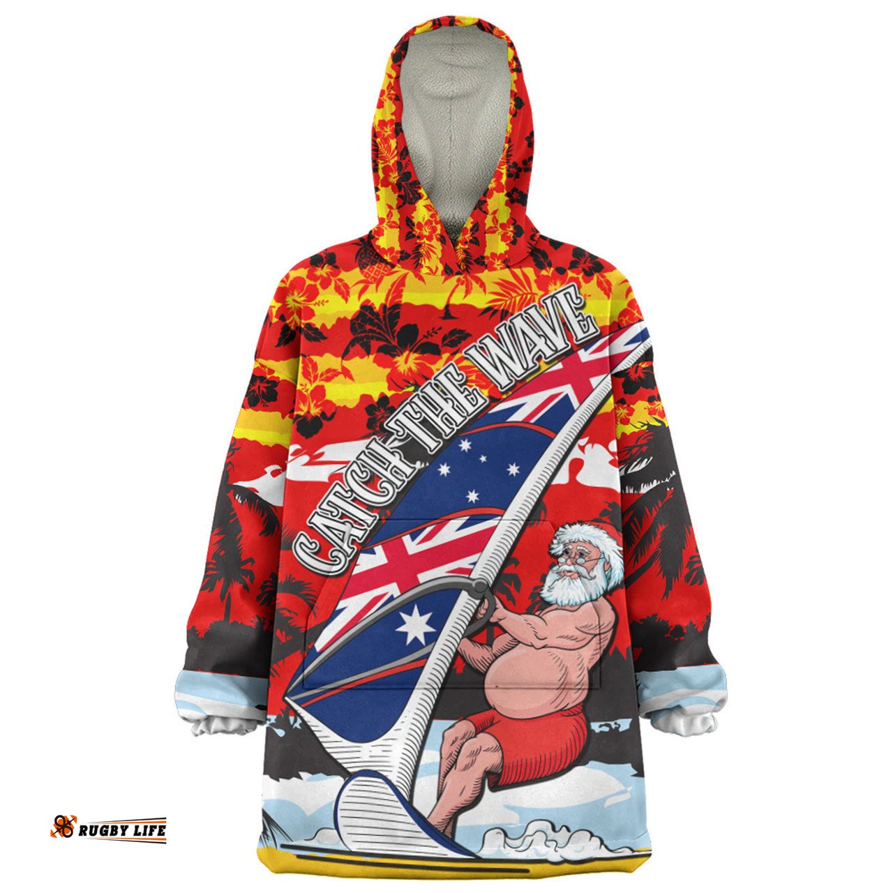 Australia Surfing Christmas Snug Hoodie - Tropical Santa Catch The Wave Snug Hoodie