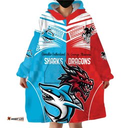 custom sharks dragons rugby wearable blanket hoodie with sporty style