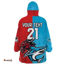 custom sharks dragons rugby wearable blanket hoodie with sporty style