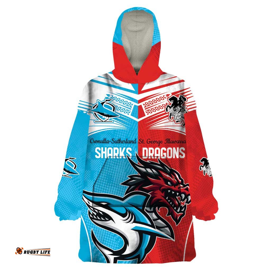 custom sharks dragons rugby wearable blanket hoodie with sporty style
