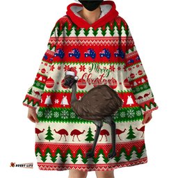 australia christmas wearable blanket hoodie aussie emu santa merry xmas