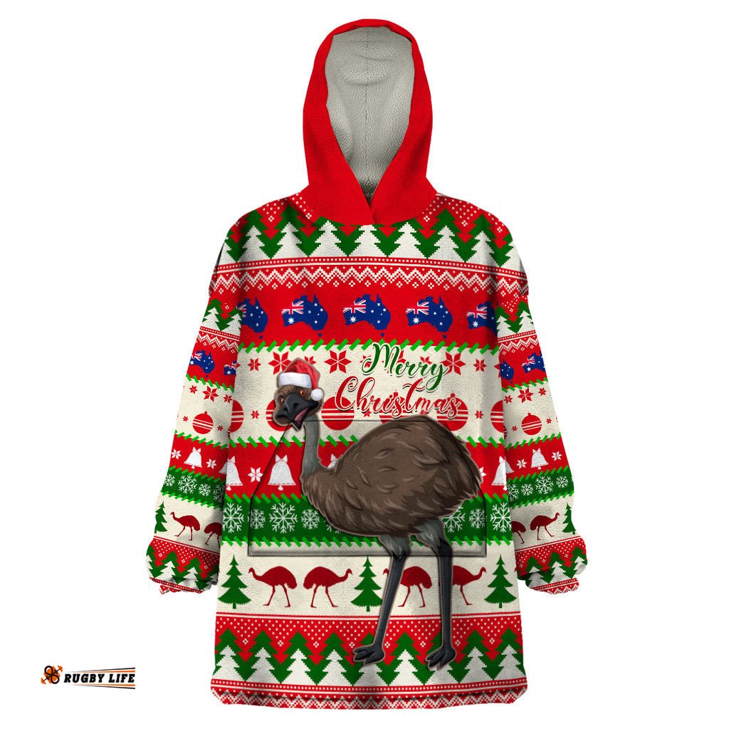 australia christmas wearable blanket hoodie aussie emu santa merry xmas