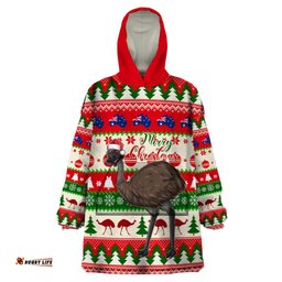 australia christmas wearable blanket hoodie aussie emu santa merry xmas