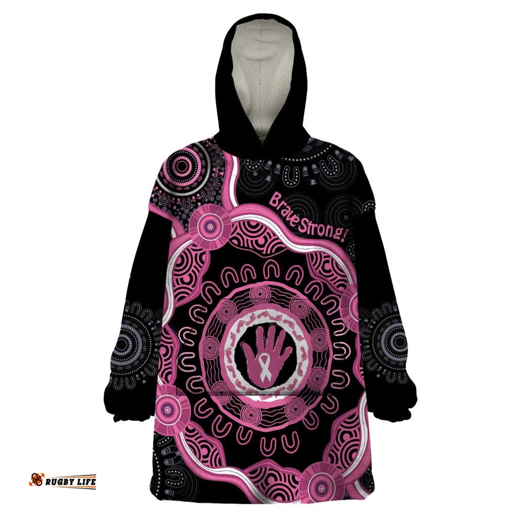 personalised australia breast cancer wearable blanket hoodie brave strong aboriginal art
