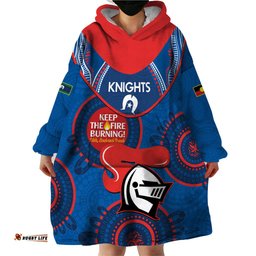 custom nrl knights naidoc week wearable blanket hoodie keep the fire burning indigenous art