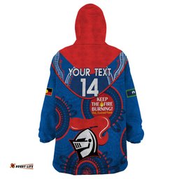 custom nrl knights naidoc week wearable blanket hoodie keep the fire burning indigenous art
