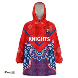 custom text and number knights rugby wearable blanket hoodie novocastrians 1987 aboriginal art