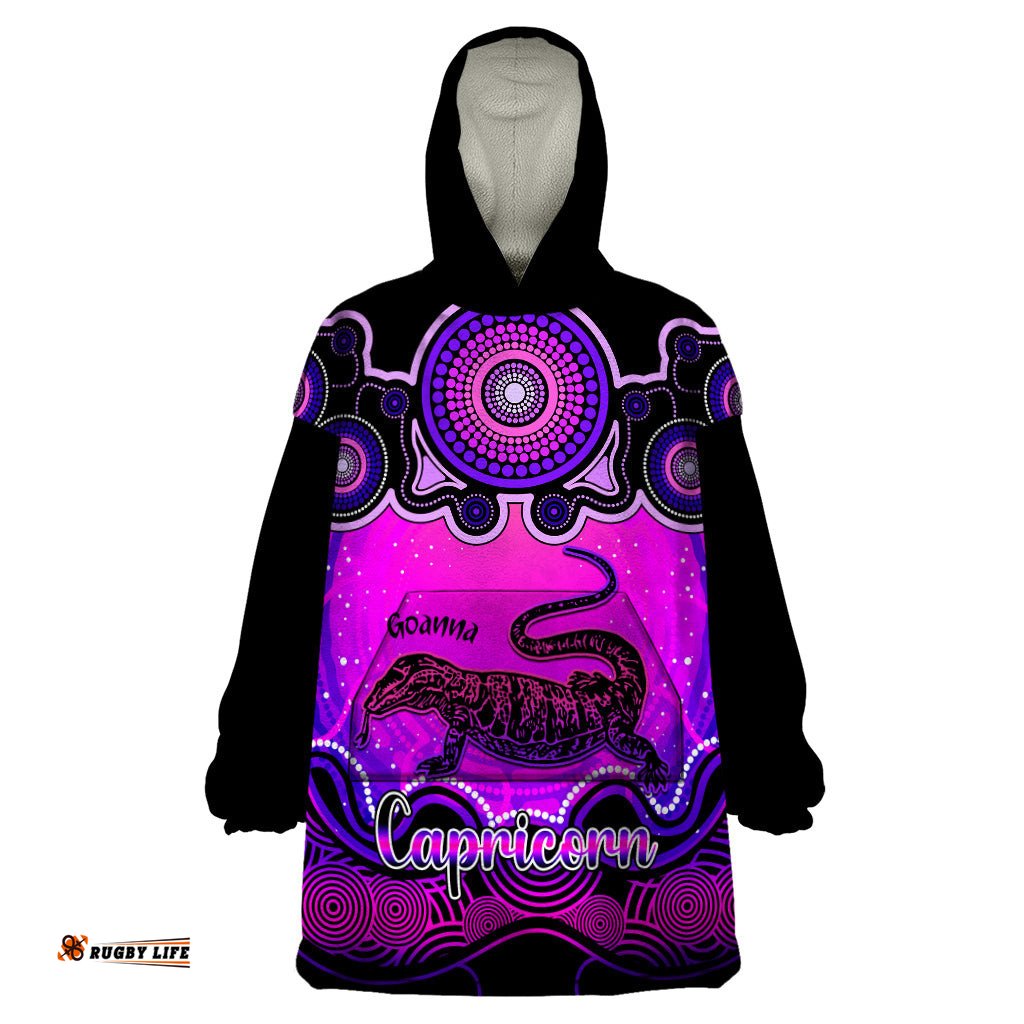 personalised australia capricorn goanna zodiac wearable blanket hoodie auz astrology aboriginal magenta