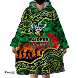 custom personalised anzac day nrl raiders wearable blanket hoodie aboriginal lizard patterns