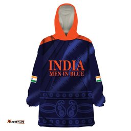 custom india cricket wearable blanket hoodie go men in blue sporty version