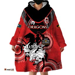 custom nrl dragons naidoc week wearable blanket hoodie keep the fire burning indigenous art