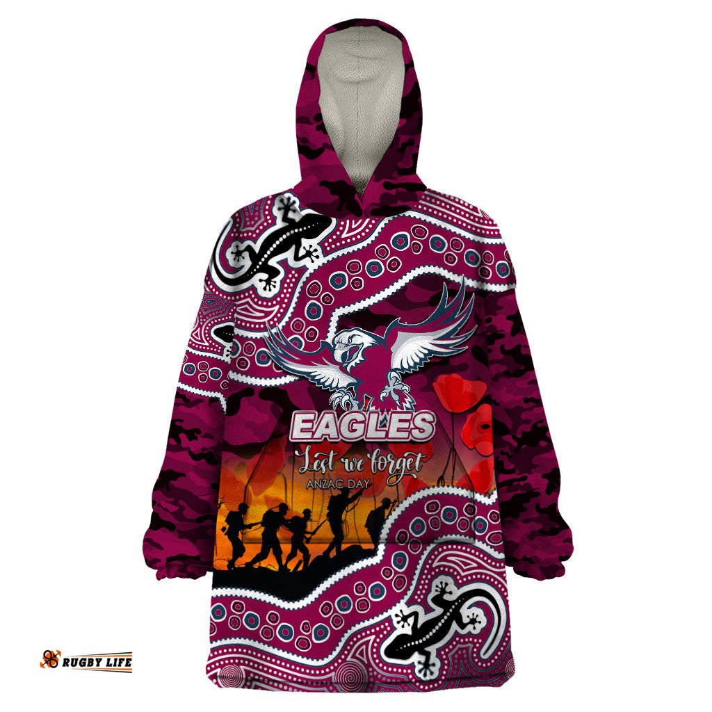 custom personalised anzac day nrl sea eagles wearable blanket hoodie aboriginal lizard patterns