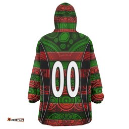 South Sydney Rabbitohs Snug Hoodie - Custom Rabbit Aboriginal Inspired Style Pattern Personalised Player And Number Oodie Blanket