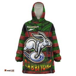 South Sydney Rabbitohs Snug Hoodie - Custom Rabbit Aboriginal Inspired Style Pattern Personalised Player And Number Oodie Blanket