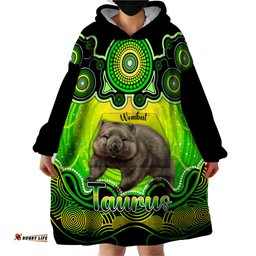 personalised australia taurus wombat zodiac wearable blanket hoodie auz astrology aboriginal green