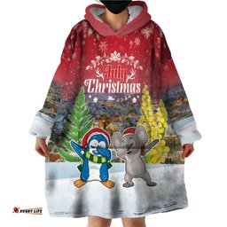 personalised christmas in july wearable blanket hoodie funny dabbing dance koala and blue penguins lt05