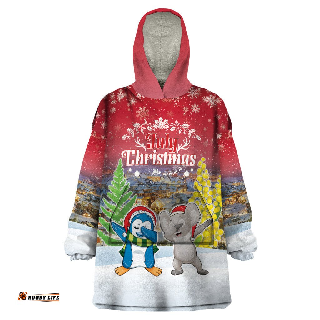 personalised christmas in july wearable blanket hoodie funny dabbing dance koala and blue penguins lt05