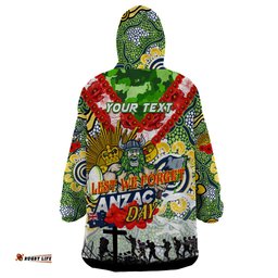personalised raiders anzac day wearable blanket hoodie aboriginal rising sun dt02