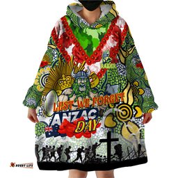 personalised raiders anzac day wearable blanket hoodie aboriginal rising sun dt02