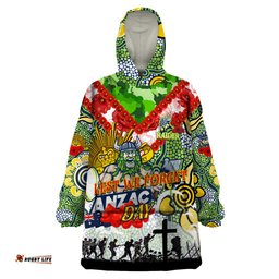 personalised raiders anzac day wearable blanket hoodie aboriginal rising sun dt02