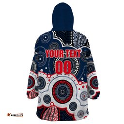 custom personalised and number roosters nrl wearable blanket hoodie aboriginal patterns