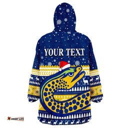 custom personalised eels rugby wearable blanket hoodie christmas parramatta blue
